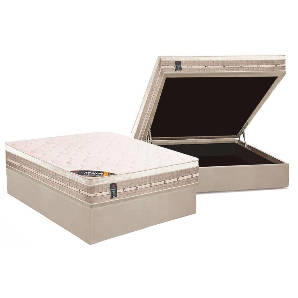 Conjunto Box Baú Casal: Colchão Molas Castor Bonnel Premium Tecnopedic + Base CRC Suede Clean (138x188)