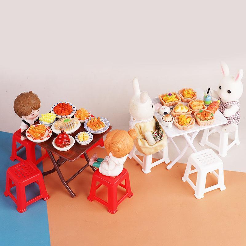 1/12 Casa De Bonecas Simulação Cadeiras De Mesa Modelo Conjunto Mini Móveis Decoração Acessórios Fingir Jogar Brinquedo