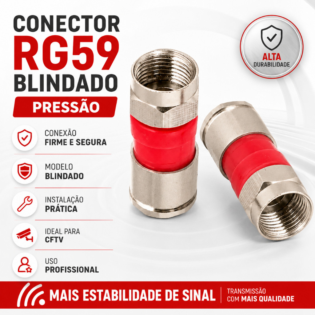 Kit 10 / 5 / 2 Conectores RG59 Blindado De Pressão Cabo Coaxial CFTV — imagem 2 de 2
