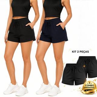 Kit 2 Short Academia Feminino Preto Fitness Bermuda