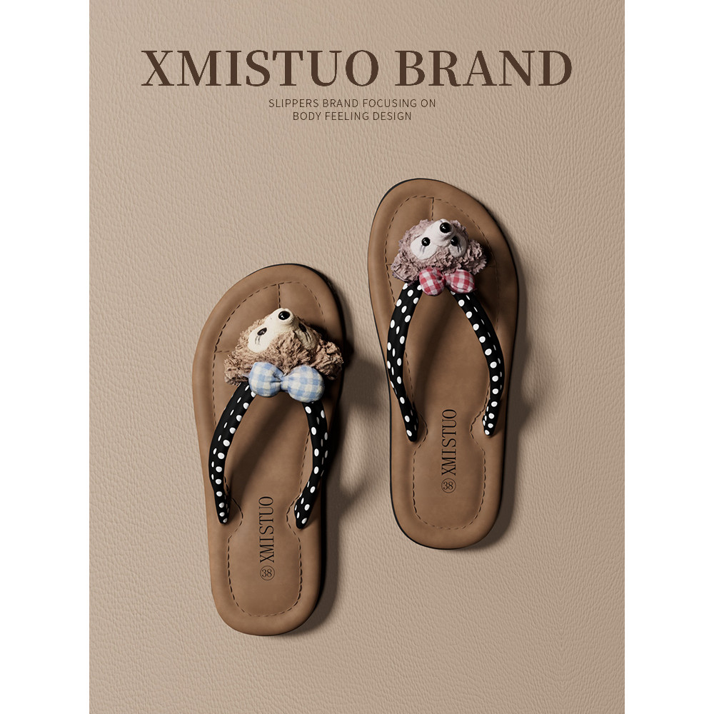 Limei Bear ~ Cartoon Flip-Flops Mulheres Verão Desgaste Ao Ar Livre Antiderrapante Interior Casa Dormitório All-Match Sa
