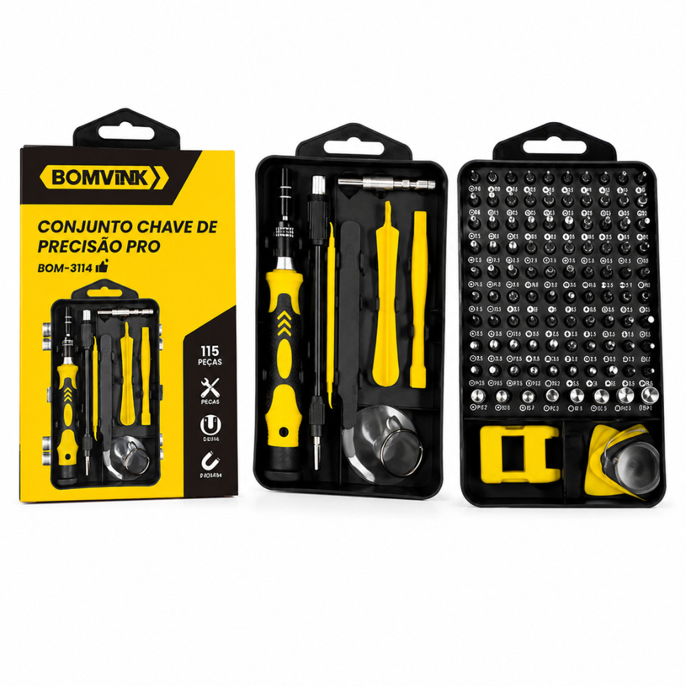 Kit Chave De Precisão 115 Peças Profissional Para Celular Notebook Relógio E Games