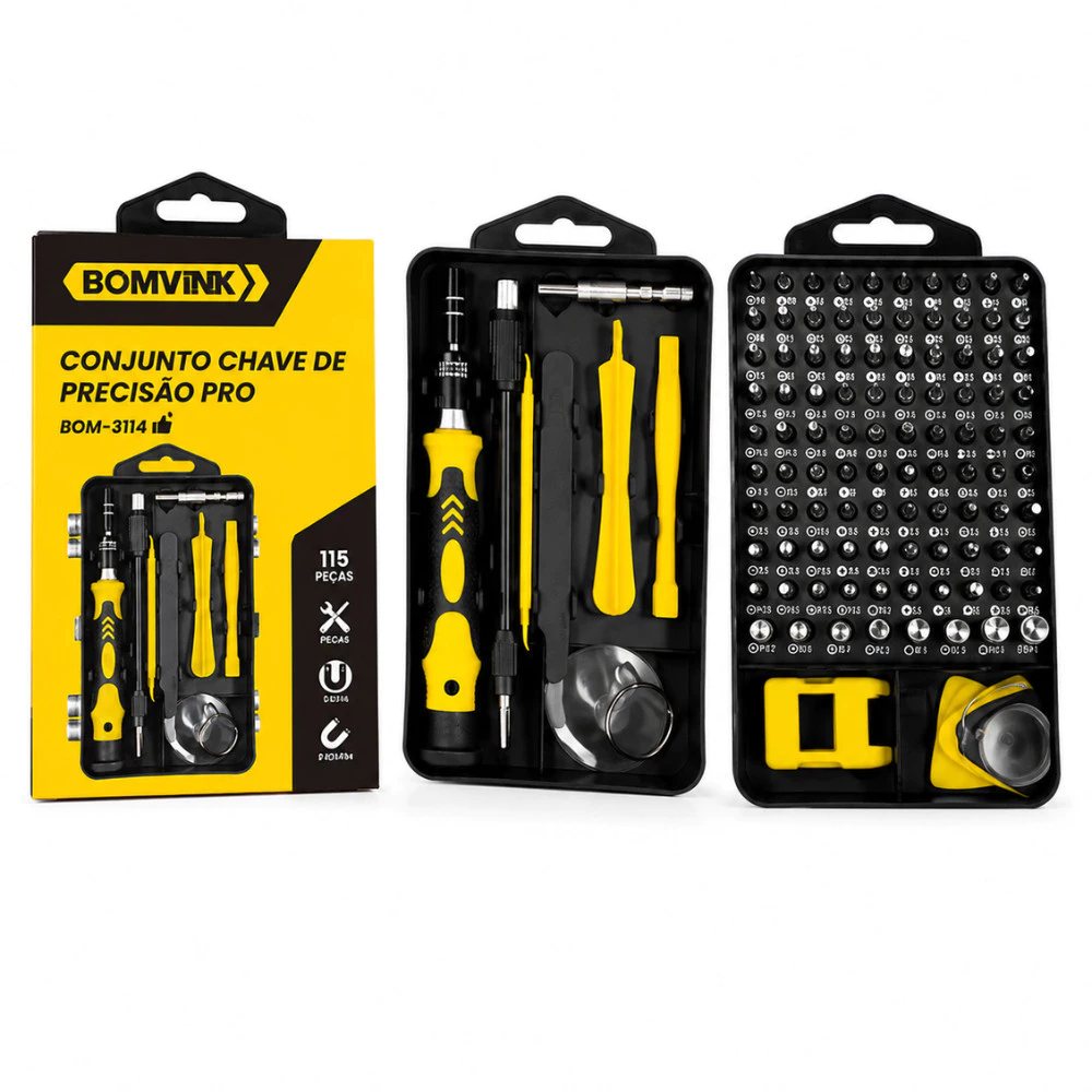 Kit Chave De Precisão 115 Peças Profissional Para Celular Notebook Relógio E Games