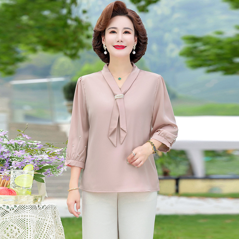 Moda mãe primavera camiseta 40 anos de idade 50 mulheres de meia-idade estilo ocidental camisa pequena de meia-idade mul