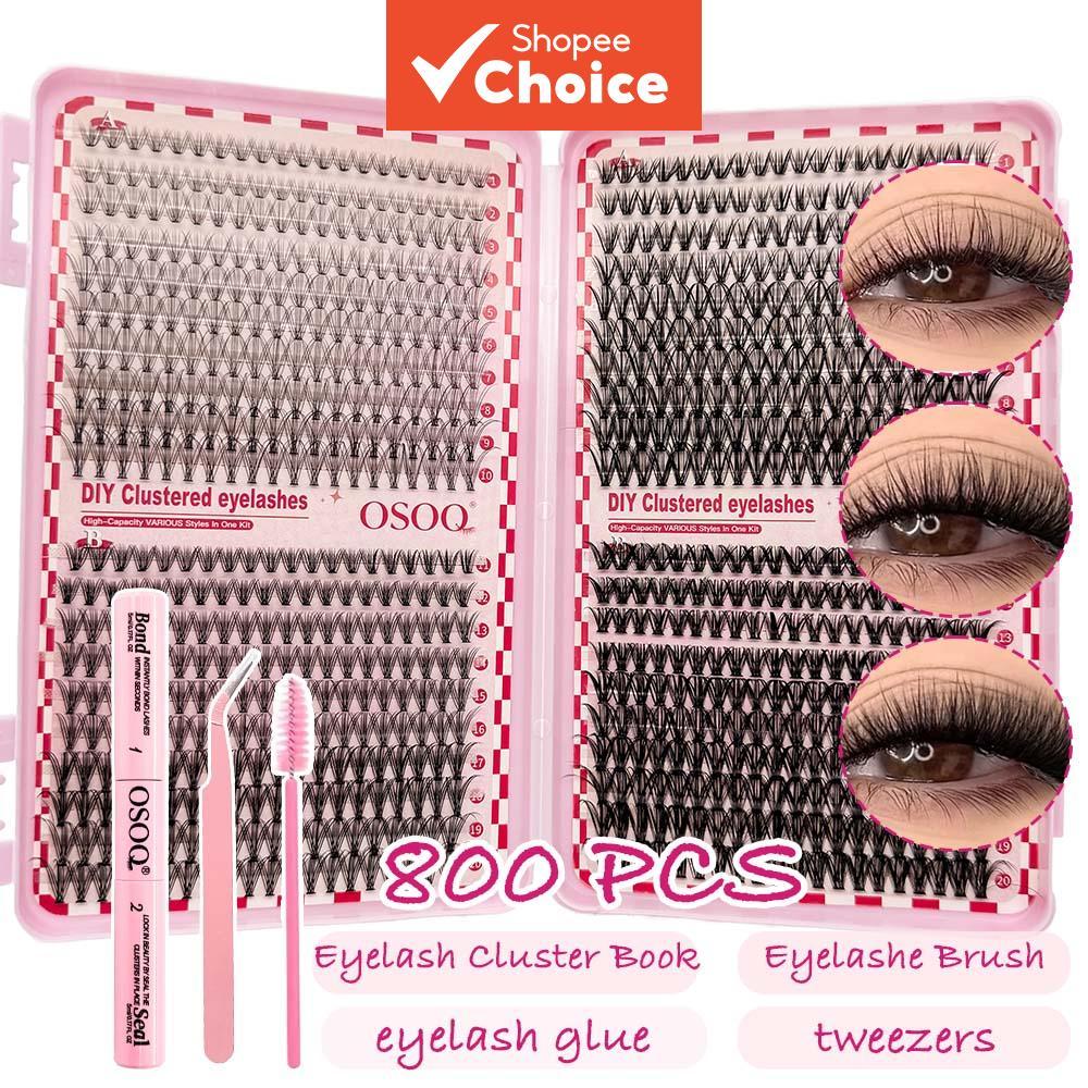 Kit De Livro De Cílios De Volume Fofo Natural-800 Clusters De Comprimento Misto , Pincel De Pinça De Cola Incluído , DIY