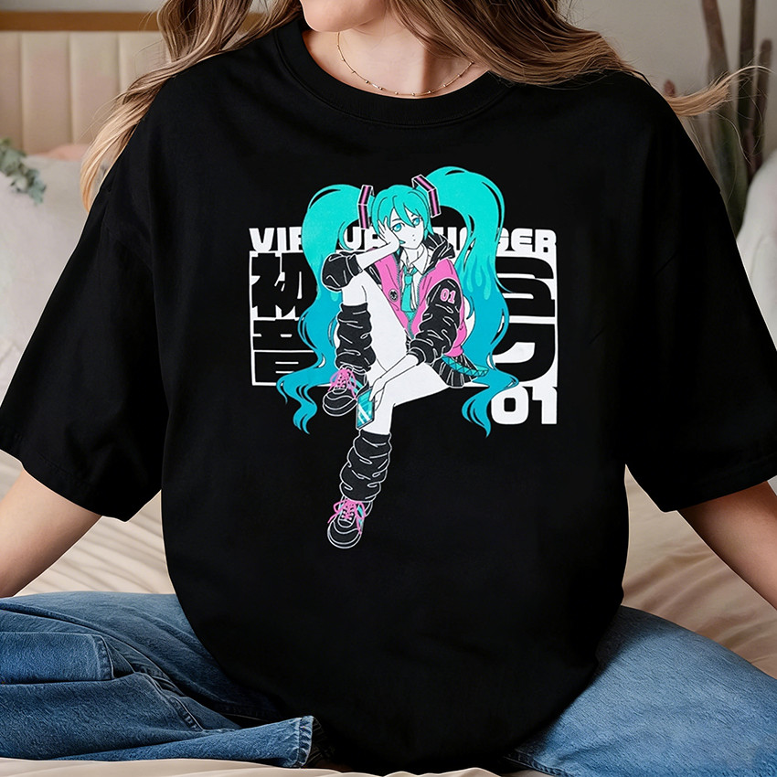 Camiseta Masculina Feminina Oversized Estampa Hatsune Miku Vocaloid 01 Camiseta Streetwear Anime Estilo Urbano Casual