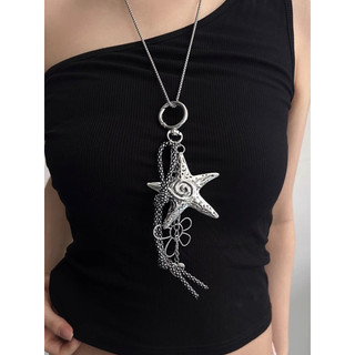 Y2K Punk pingente colar feminino estrela flor camisa longa corrente coreano estrela do mar nó estrela do mar pingente co