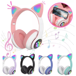 Fone de Ouvido Bluetooth Orelha Gatinho Infantil LED | Sem Fio Luz RGB para Meninos e Meninas