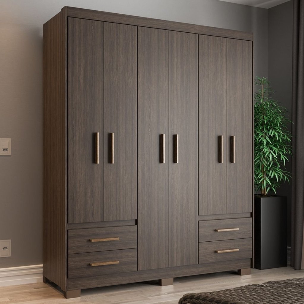Guarda-Roupa Casal 6 Portas 4 Gavetas Primacy Marrom/Capuccino Wood Cappuccino Wood