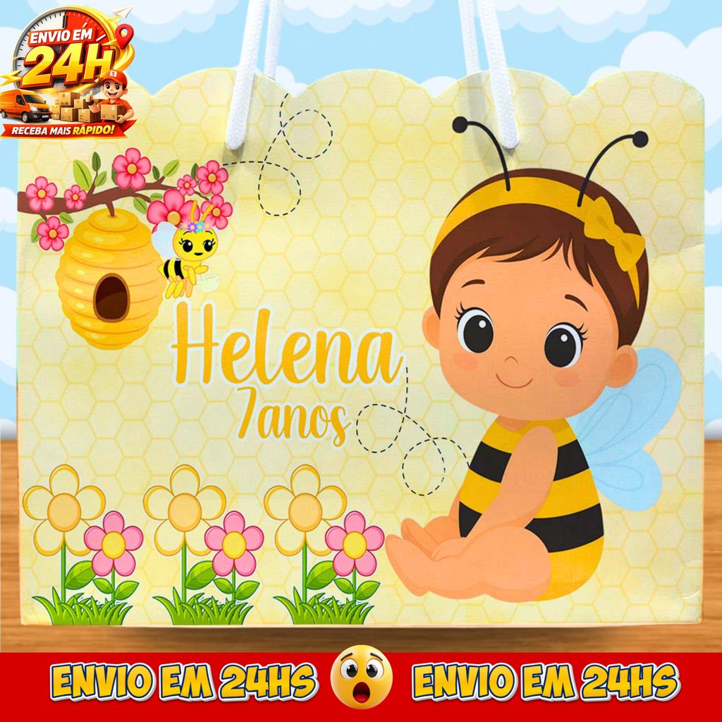 Sacolinhas Abelhinha baby  Personalizadas - Lembrancinhas Abelhinha cute com Nome e Idade