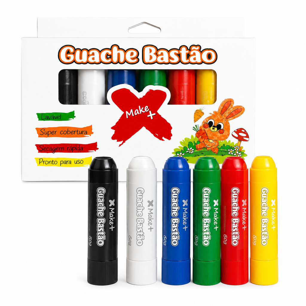 Tinta Guache Bastão Lavável 6 Cores 60g Infantil Escolar Alta Cobertura Secagem Rápida Pintura Pronta para Uso