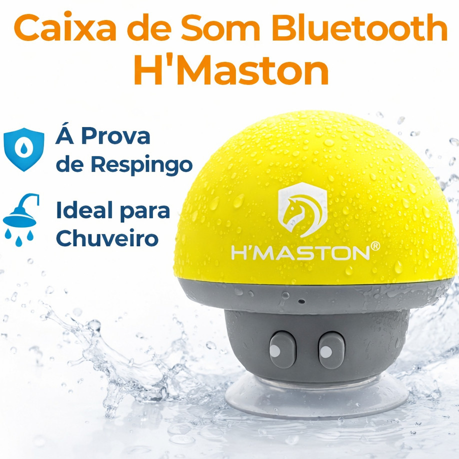 Detalhes do Mini Caixa de Som Bluetooth Cogumelo H'maston com Ventosa (Cor Verde)