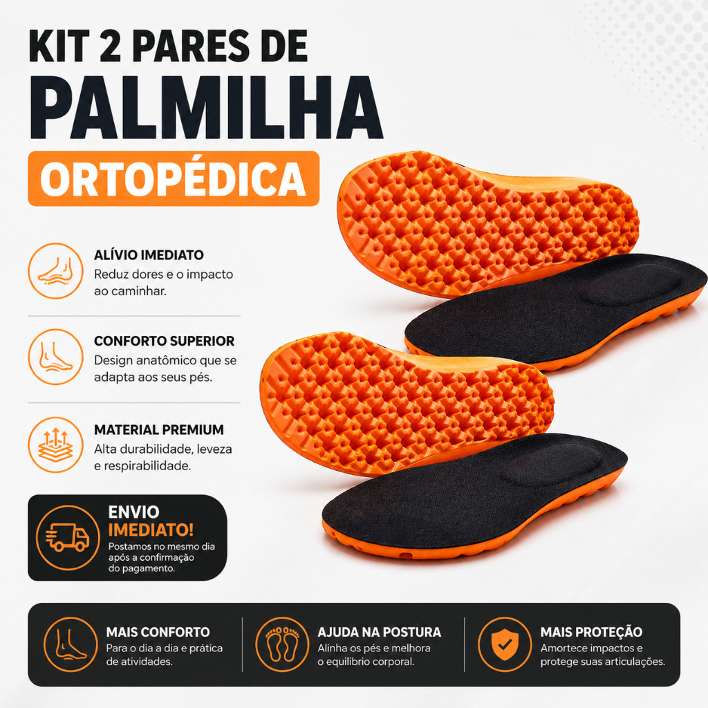 Kit 2 Pares Palmilha Ortopédica em Gel Anatômica Macia Anti Impacto Alívio de Dores