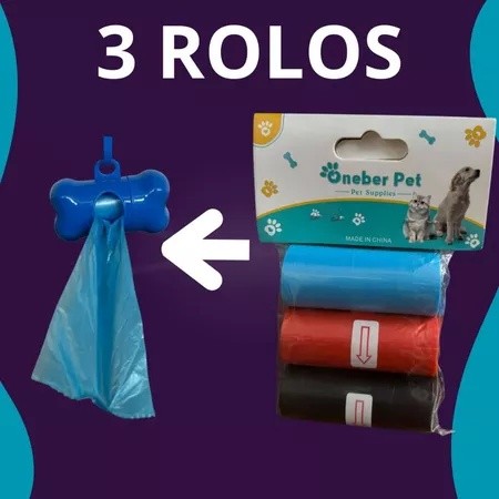 Kit 3x Refil Saquinho Cata Caca Biodegradavel Coletor De Coco Fezes Pet Cachorro Gato Passeio