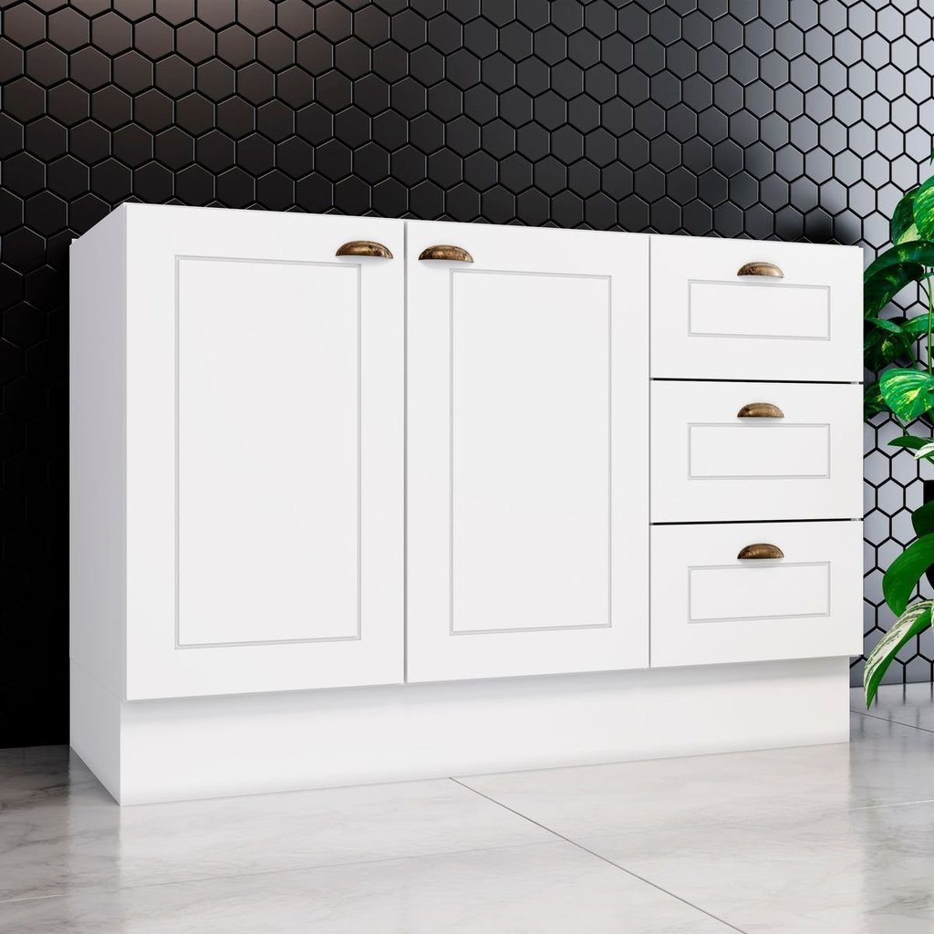 Balcão para Pia 2 Portas 3 Gavetas MDF 120cm Emily Espresso Móveis Branco HP Branco HP