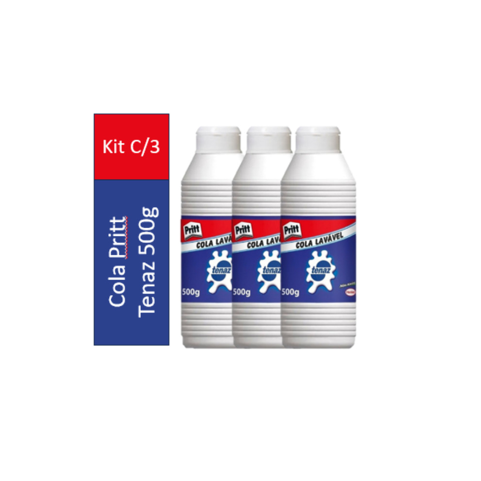 Kit com 3 - Cola Líquida Branca Tenaz Lavável 500g