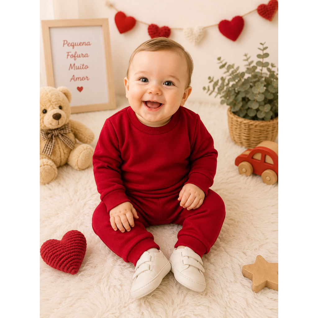 Conjunto Moletom Bebê Recém-Nascido Menino e Menina Flanelado Quentinho Inverno Roupa Infantil Lisa Confortável para Beb