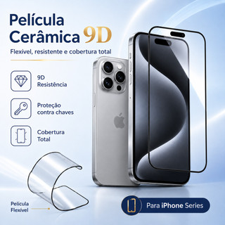 Película Cerâmica 9D Flexível com Borda Preta para iPhone 18 11 12 13 14 15 16 17 Pro Pro Max Plus Air