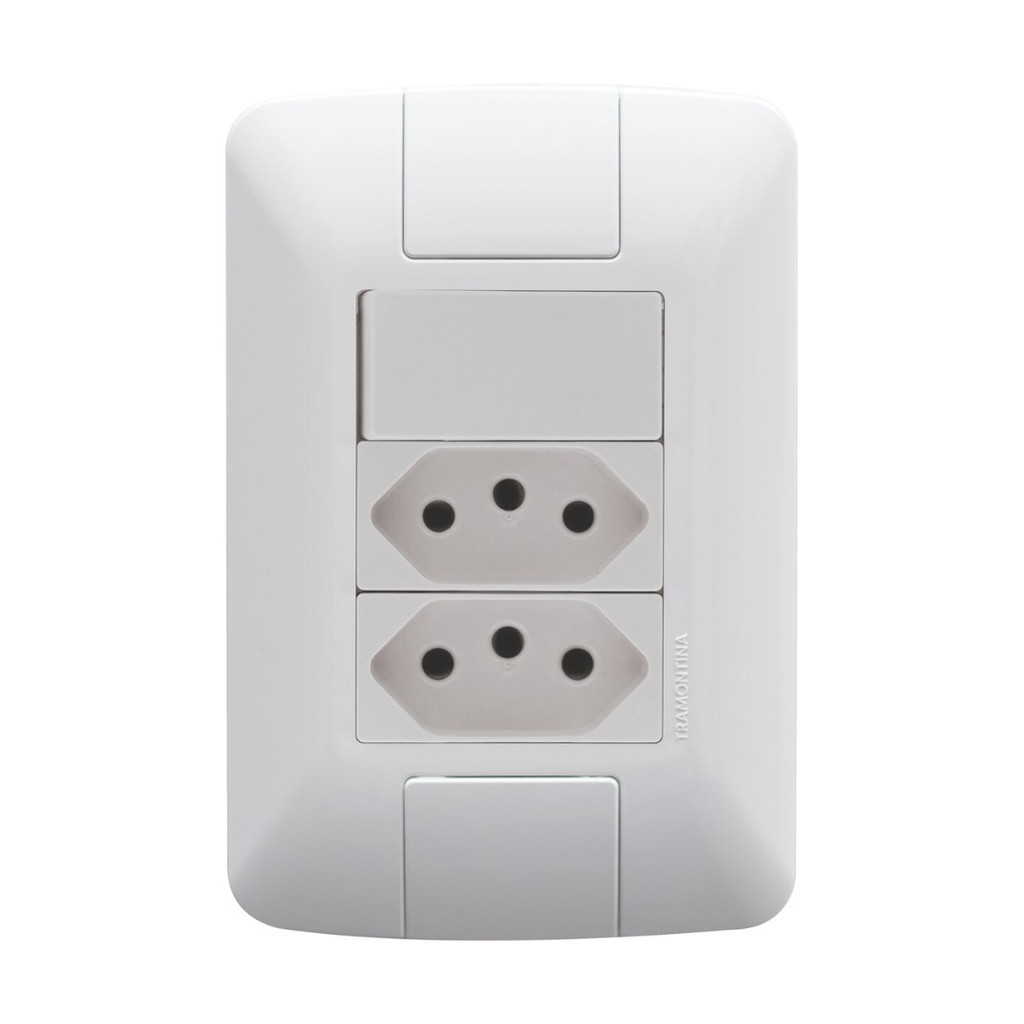 Conjunto 4x2 com 1 Interruptor Simples 6A 250V e 2 Tomadas 2P+T 10A 250V Tramontina Aria em Branco