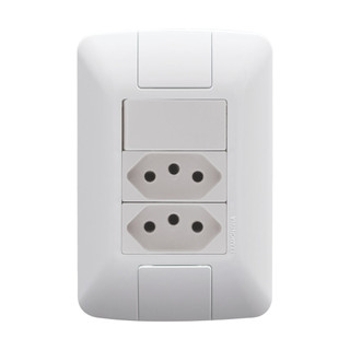 Conjunto 4x2 com 1 Interruptor Simples 6A 250V e 2 Tomadas 2P+T 10A 250V Tramontina Aria em Branco