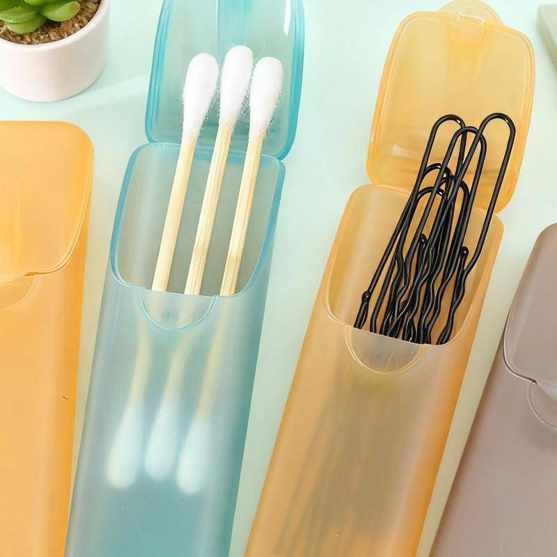 [EL-t] Mini Organizador De Comprimidos De Viagem Com 4 Grades , Caixa De Remédios Fio Dental , Recipiente De Cotonete Pa