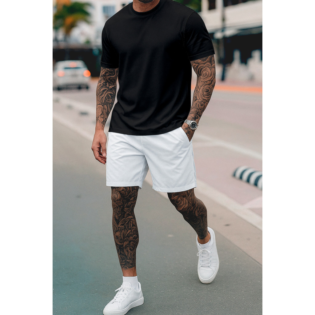 Conjunto Masculino Streetwear Kit Camiseta e Short Tactel Liso Camisa de Algodão 26.1 Premium — imagem 2 de 2