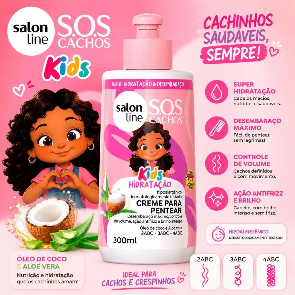Creme para Pentear SOS Cachos Kids Hidratação Salon Line 300ml