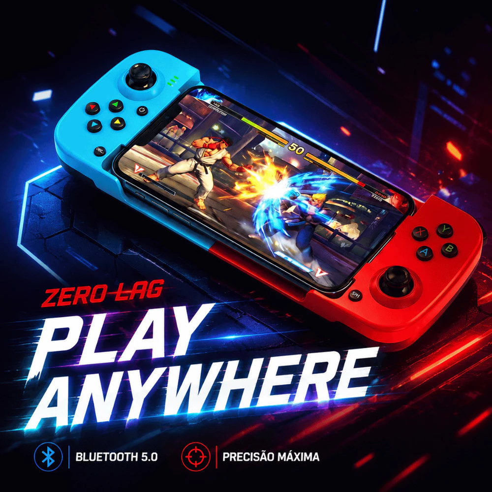 Controle Gamepad Bluetooth 5.0 para Celular Android iOS Extensível com Bateria 350mAh