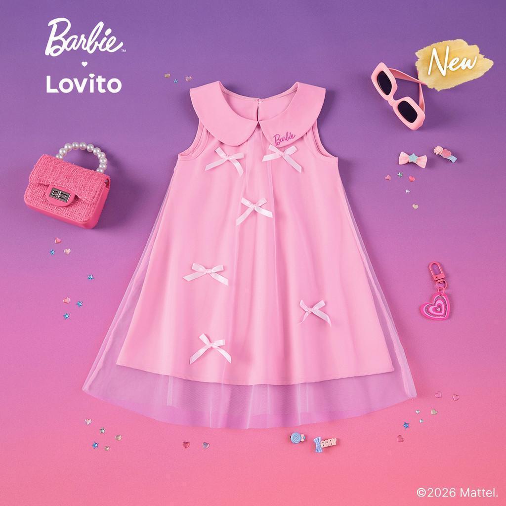 (New Arrival) Barbie™ X Lovito Kids Vestido Rosa Menina Primavera/Verão Flare at