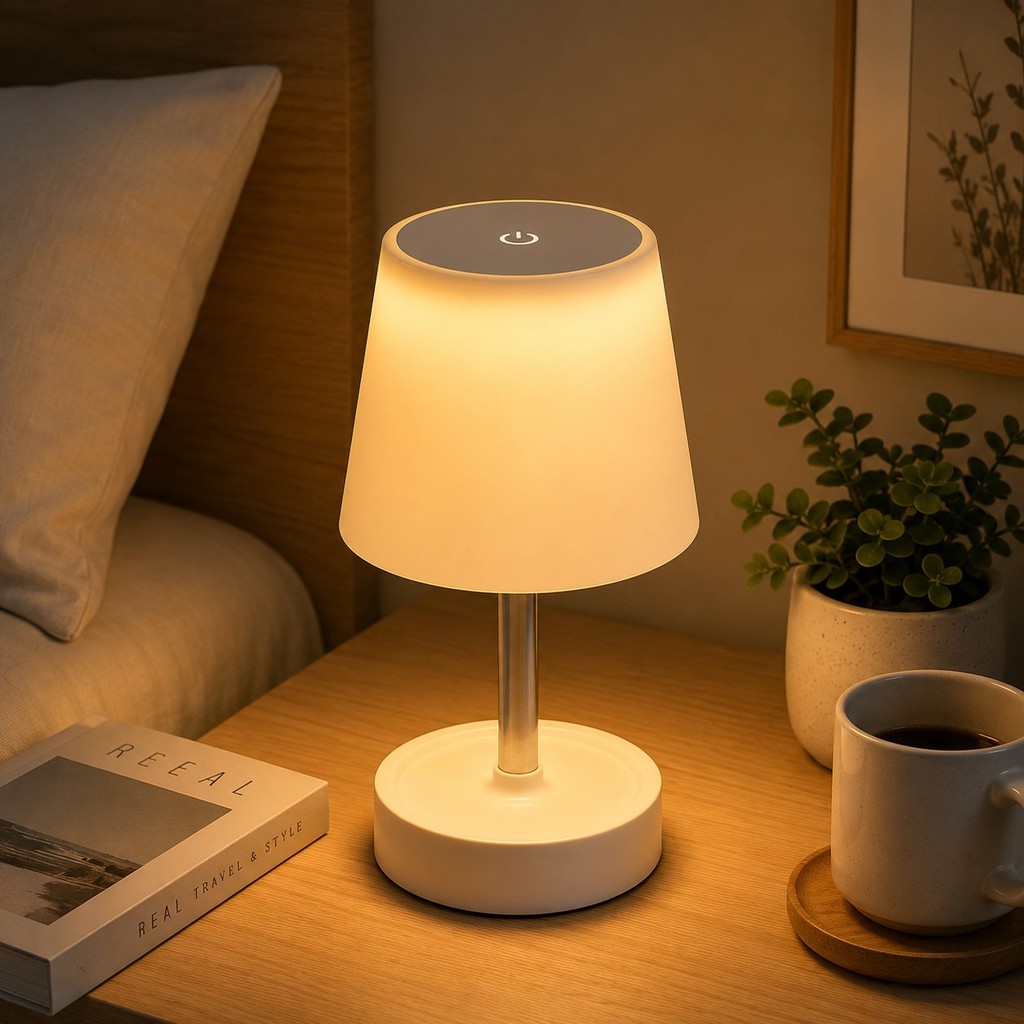 Abajur LED Recarregável Retrátil de Aço Luz Neutra Ajustável 3 Tons USB Quarto-Sala-Escritório