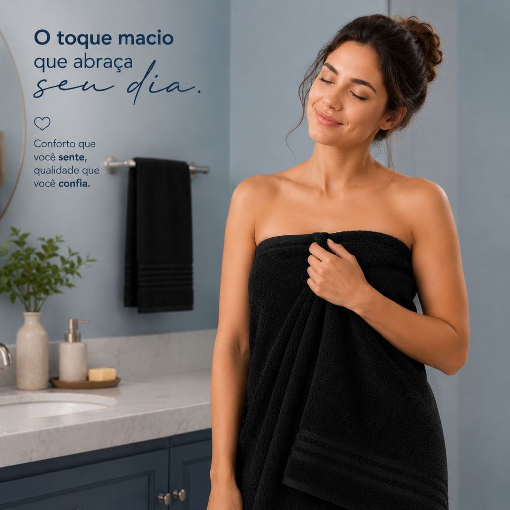 Toalha de Banho 62x130cm Lyra 300g/m2 Preta Macia Alta Absorção Confortável Secagem Rápida Camesa