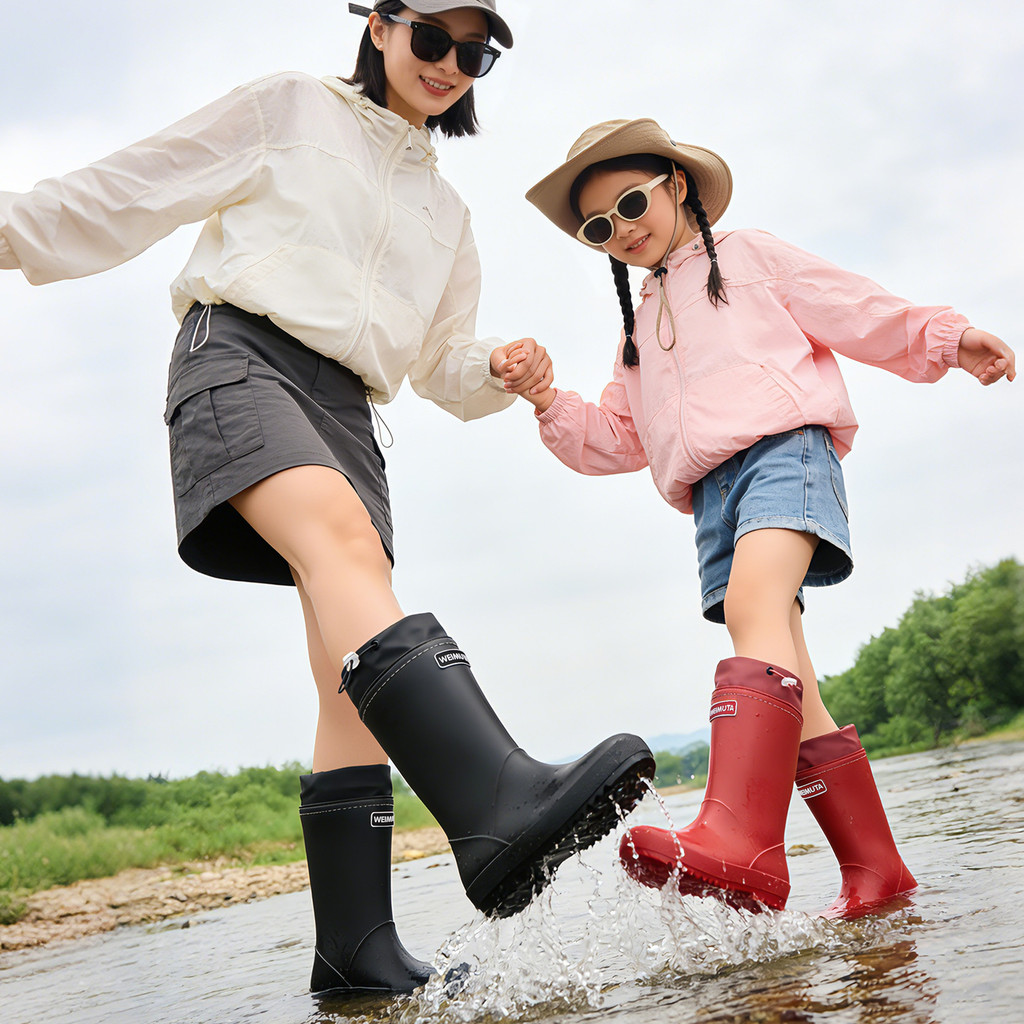 Botas de Chuva Femininas 2026, Cano Médio, Sola Grossa, Impermeáveis, Antiderrapantes, Estilo Mãe-Filho, Calçado Aquátic