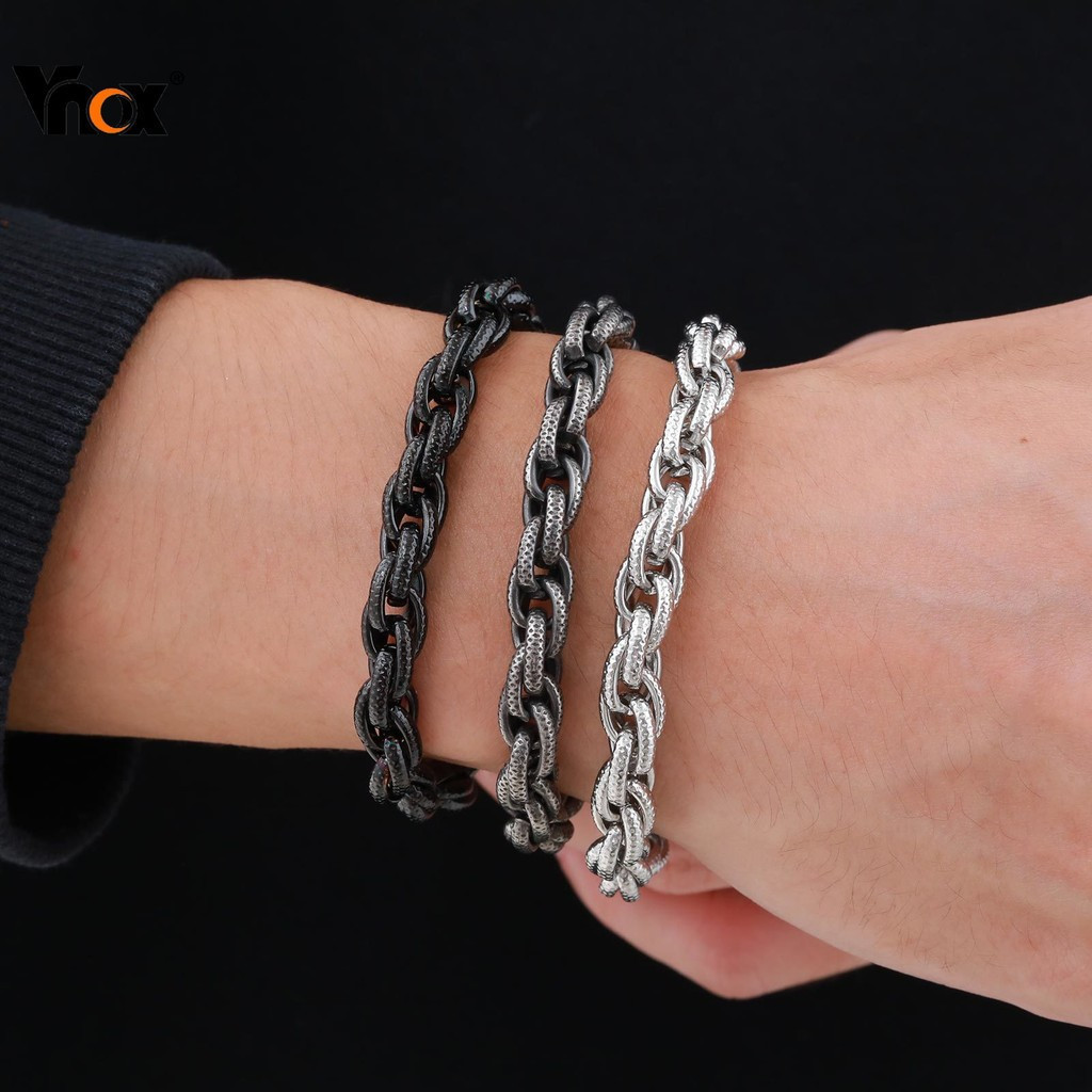 Pulseira de corrente de aço inoxidável feita à mão Vnox 8mm, ajustável, estilo vintage hip hop, presente para homens FAJ
