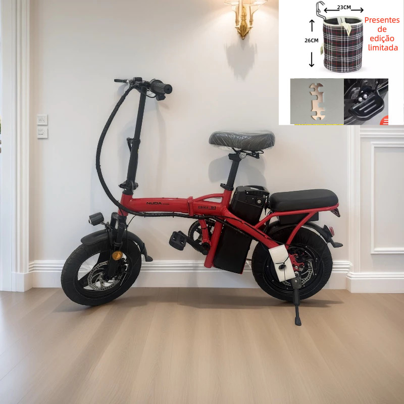 Bicicleta elétrica dobrável NIUDA para adultos, ideal para viagens e deslocamentos diários.
