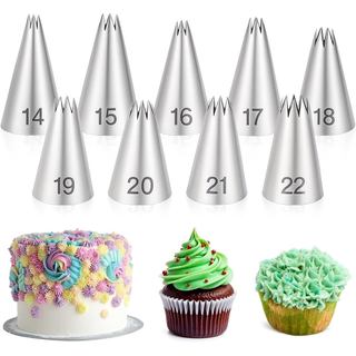 9 Bicos de Confeitar, Bico Estrela Francês para Decoração, Conjunto de Bicos de Confeitar em Aço Inoxidável para Decoraç