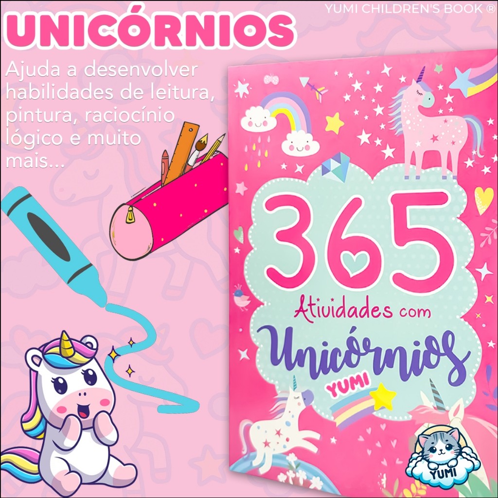 Livro Infantil 365 Atividades Para Meninas Unicórnios | Desenhos Para Colorir e Atividades — imagem 2 de 2