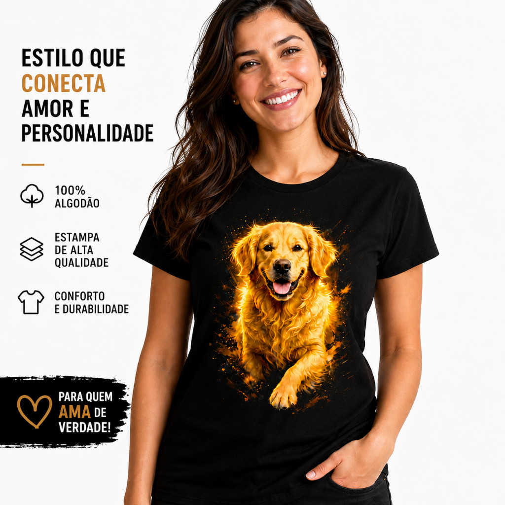 Camiseta PET Golden Retriever Masculina e Feminina Estampa Exclusiva Cachorro Pet 100% Algodão Adulto e Infantil