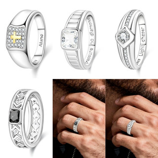 Anel masculino original em prata S925, design de cruz larga, anel masculino com diamante quadrado, anel masculino Jazz p