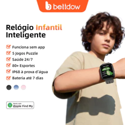 Relógio inteligente infantil BETTDOW de 1,83 polegadas, com função FineMy, resistência à água I67 e lembretes inteligent