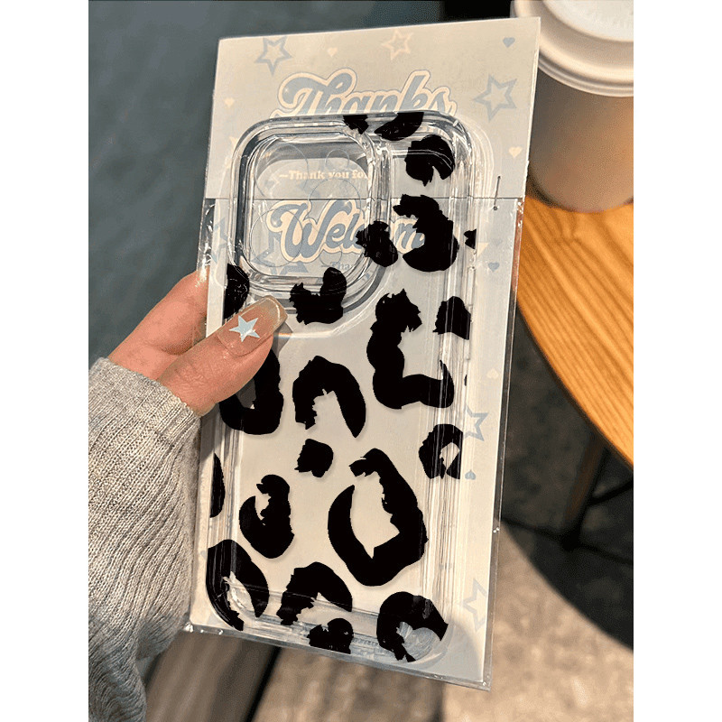 Capa protetora transparente para MOTO G04 G13 G14 G15 G20 G22 G32 G34 G35 G60 G84 Estampa de leopardo preta