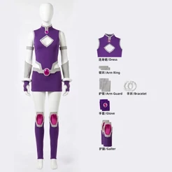 Koriand'r Cosplay Traje Starfire Feminino Roxo Batalha Terno Bodysuit Filme Cos Para Halloween Role Play Festa Adereços