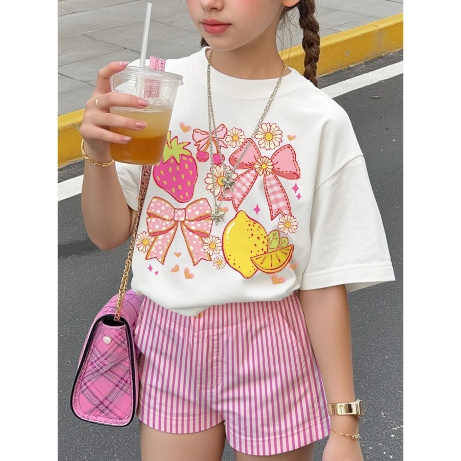 Camiseta Infantil Estampada Moda Blogueirinha Algodão Delicada Meninas Blusinha Promoção Kids Laço