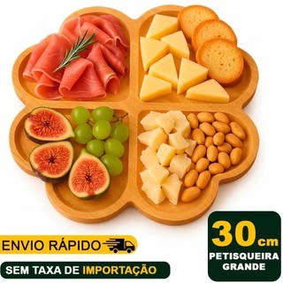 Petisqueira Tábua de Madeira p/ Frios e Queijo de Flor Coração para Petisco e Churrasco 30cm