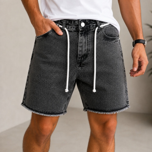 Short Jeans Masculino Premium Preto Estonado Bermuda Casual Slim