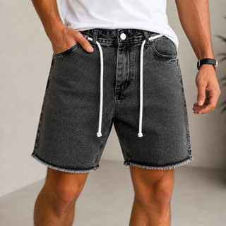 Short Jeans Masculino Premium Preto Estonado Bermuda Casual Slim