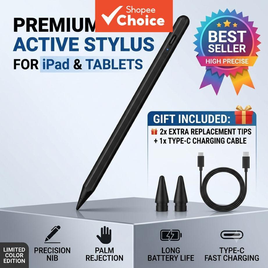 Caneta Stylus Universal de Toque 2 em 1, sem Bluetooth, ponta durável de alta precisão, para telefone e tablet