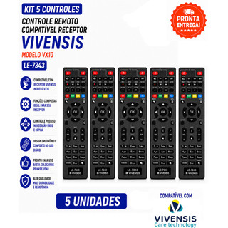 Kit 5 Controle Remoto Receptor Vivensis VX10 LE-7343 Compatível Fácil Instalação Sem Configuração