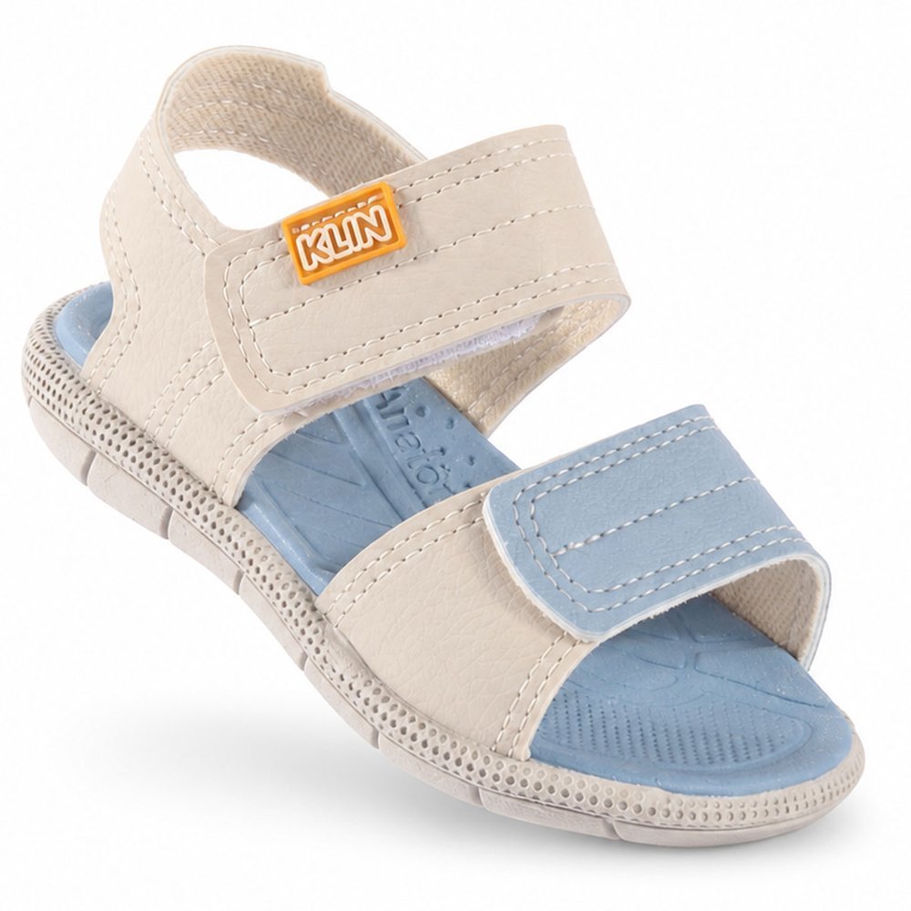 Sandália Papete Infantil Masculina Klin Tic Tac Original Anatômica Com Velcro Off-White e Azul — imagem 2 de 2