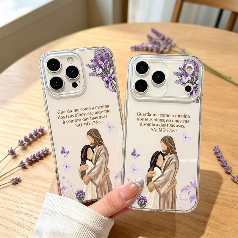 Capa com ilustração de Jesus abraçando, borboleta lavanda e versículo Salmo 17:8 com iPhone11,12,13,14,15,16,17,18ProMax