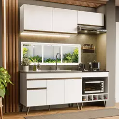 Armário Cozinha Modulada Compacta com Balcão para Forno/Cooktop 190cm Florença Multimóveis MP2450